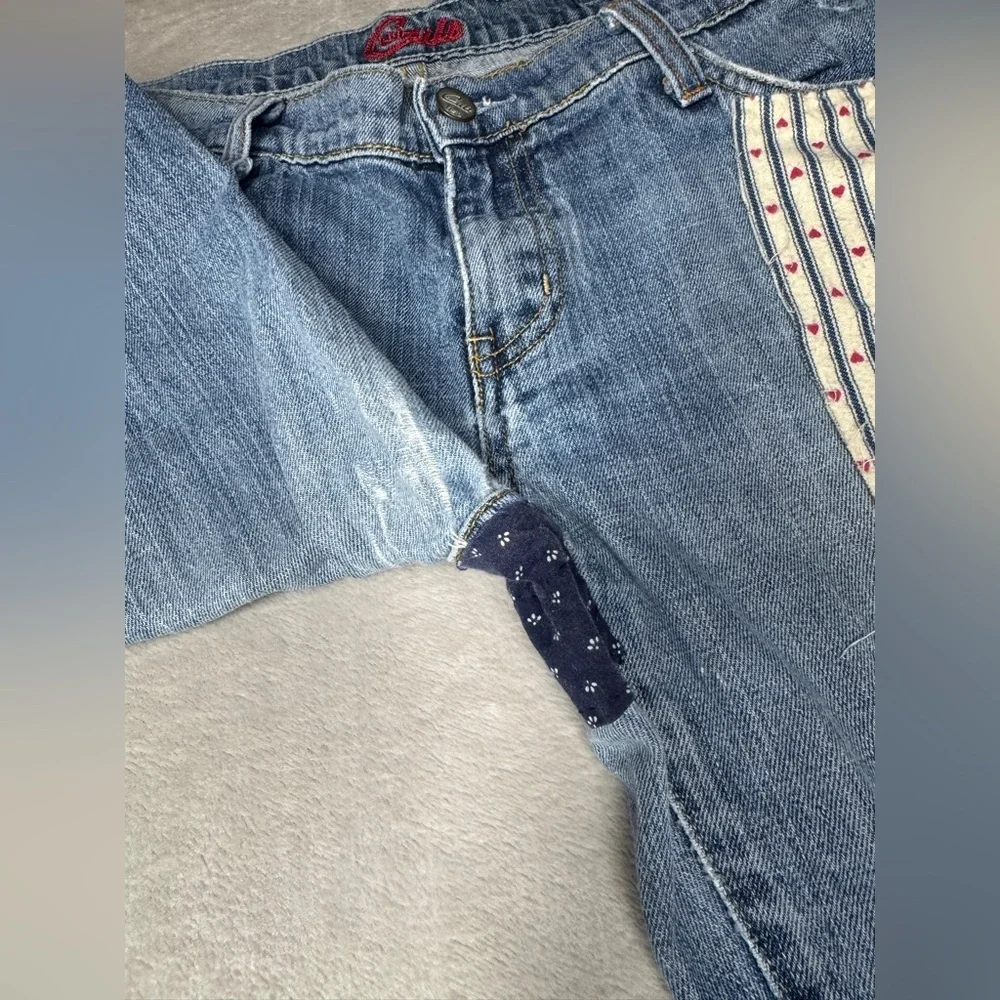 Y2K Blue Cult Midrise Kate Flare Patchwork Denim Distressed Blue Jeans Size 31